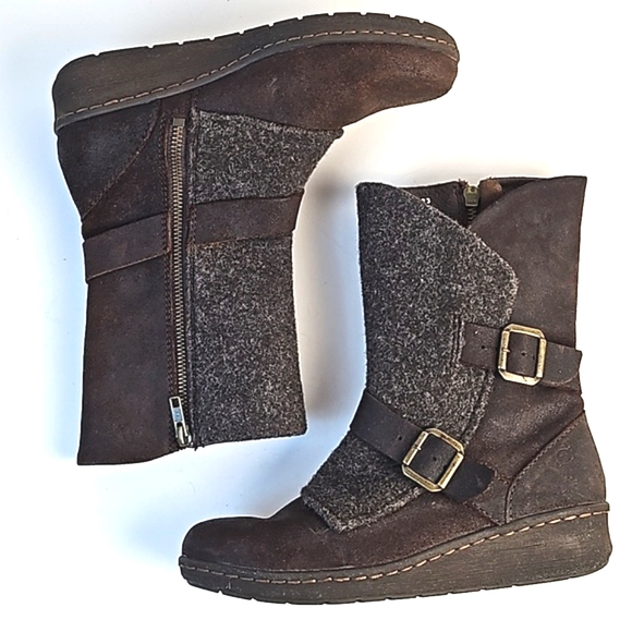 Born Kore Nubuck Leather & Wool Brown Buckle Detail Side Zip Mid Calf Boot - Picture 10 of 16